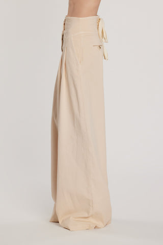 Pantalone HILLER vita alta palazzo con bustino alto più stringhe più tasche più pinces
