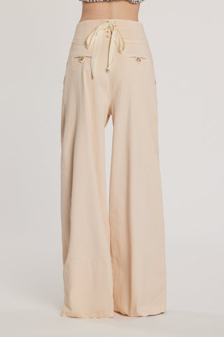 Pantalone HILLER vita alta palazzo con bustino alto più stringhe più tasche più pinces