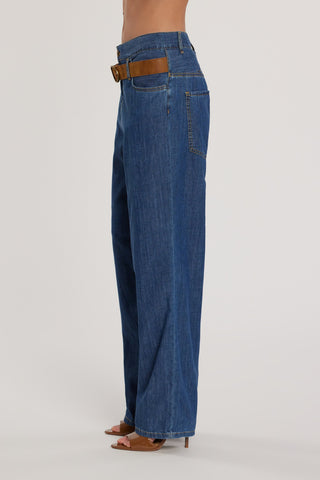 Pantalone BELTERI vita alta con passanti scesi più cintura denim