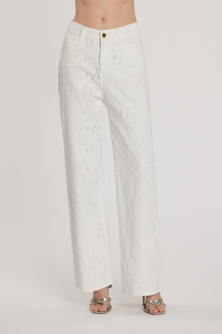 Pantalone GISELLE_T vita media cinque tasche con rotture più paillettes