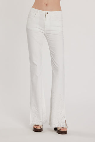 Pantalone SCHIFFERONE_10 vita media cinque tasche con applicazioni più pizzo più spacco laterale flaire fit bull