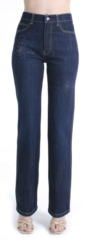 Pantalone JOLIE_20 vita alta con borchie color cigarette fit denim blu