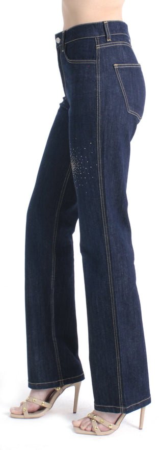 Pantalone JOLIE_20 vita alta con borchie color cigarette fit denim blu