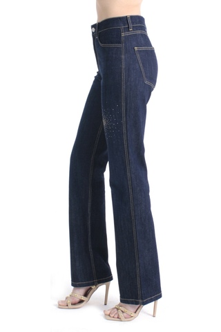 Pantalone JOLIE_20 vita alta con borchie color cigarette fit denim blu