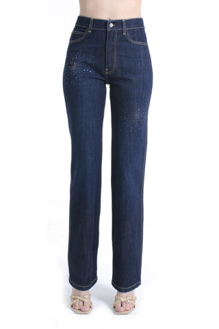 Pantalone JOLIE_20 vita alta con borchie color cigarette fit denim blu