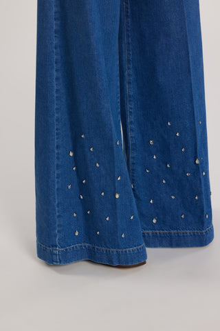 Pantalone LINDA_23 vita media con applicazioni pietre wild fit denim tencel