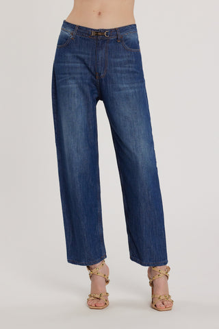 Pantalone CARLA_241 vita media cinque tasche con cintura alamaro baggy fit denim blu