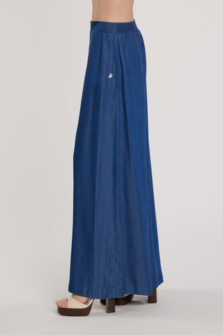 Pantalone CAMILLE vita alta palazzo con elastico più tasche denim