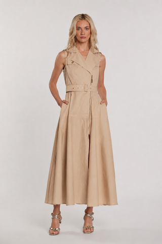 Abito BROOKE lungo smanicato effetto chiodo con zip più cintura