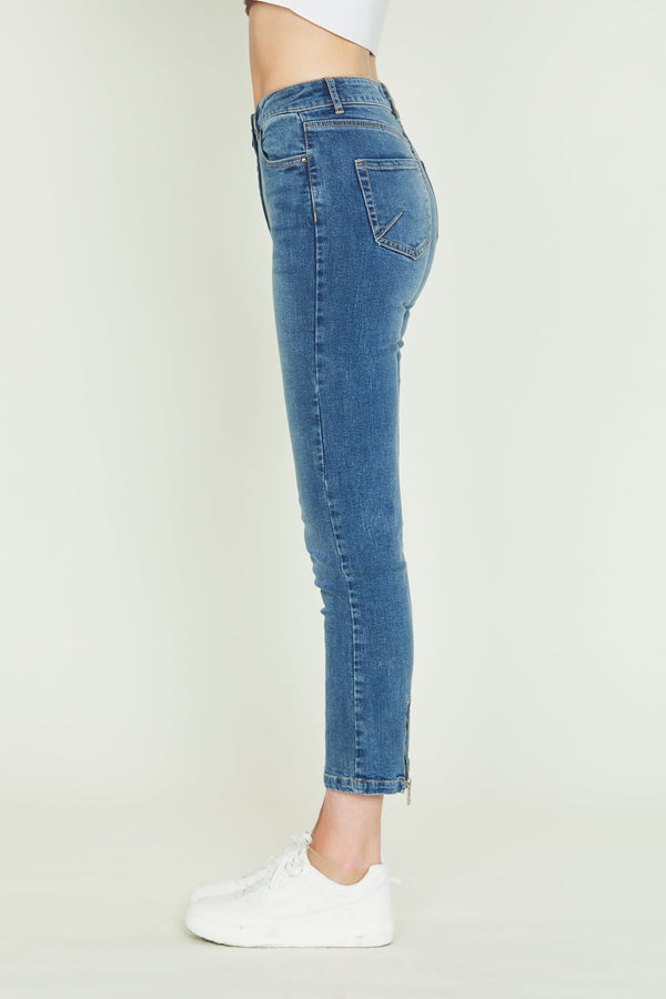 Jeans MARILYN_A vita regolare 5 tasche con zip al fondo denim lav. Medio