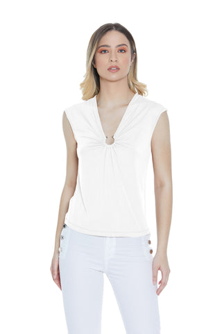 T-shirt ROMI mezza manica aletta scollo v con anello