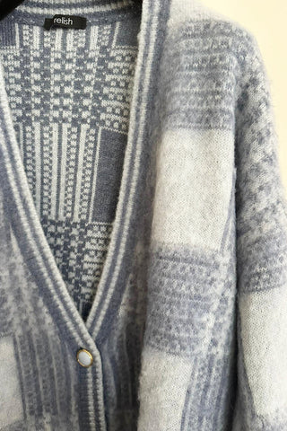 Cardigan  OLIVERAS manica lunga con bottoni gioiello più jacquard quadri