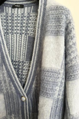 Cardigan  OLIVERAS manica lunga con bottoni gioiello più jacquard quadri