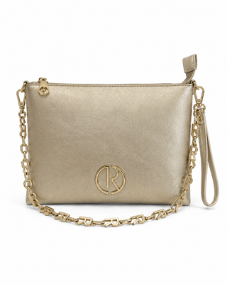 Pochette KAORIL con manico più catena logo più zip ecopelle metallizzata