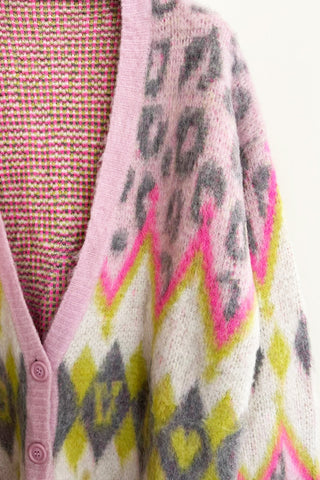 Cardigan RUI lungo manica lunga con bottoni più jacquard rombi