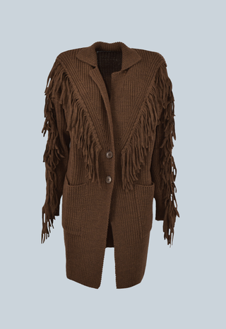 Cappotto-Maglia CAN tricot lungo manica lunga con frange più tasche più bottoni