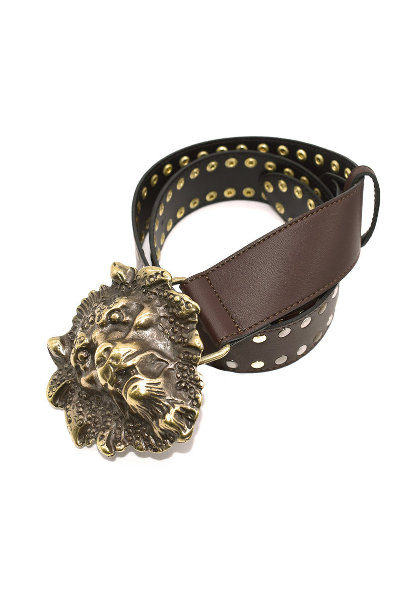 Cintura CRET con borchie più fibbia lion ecopelle