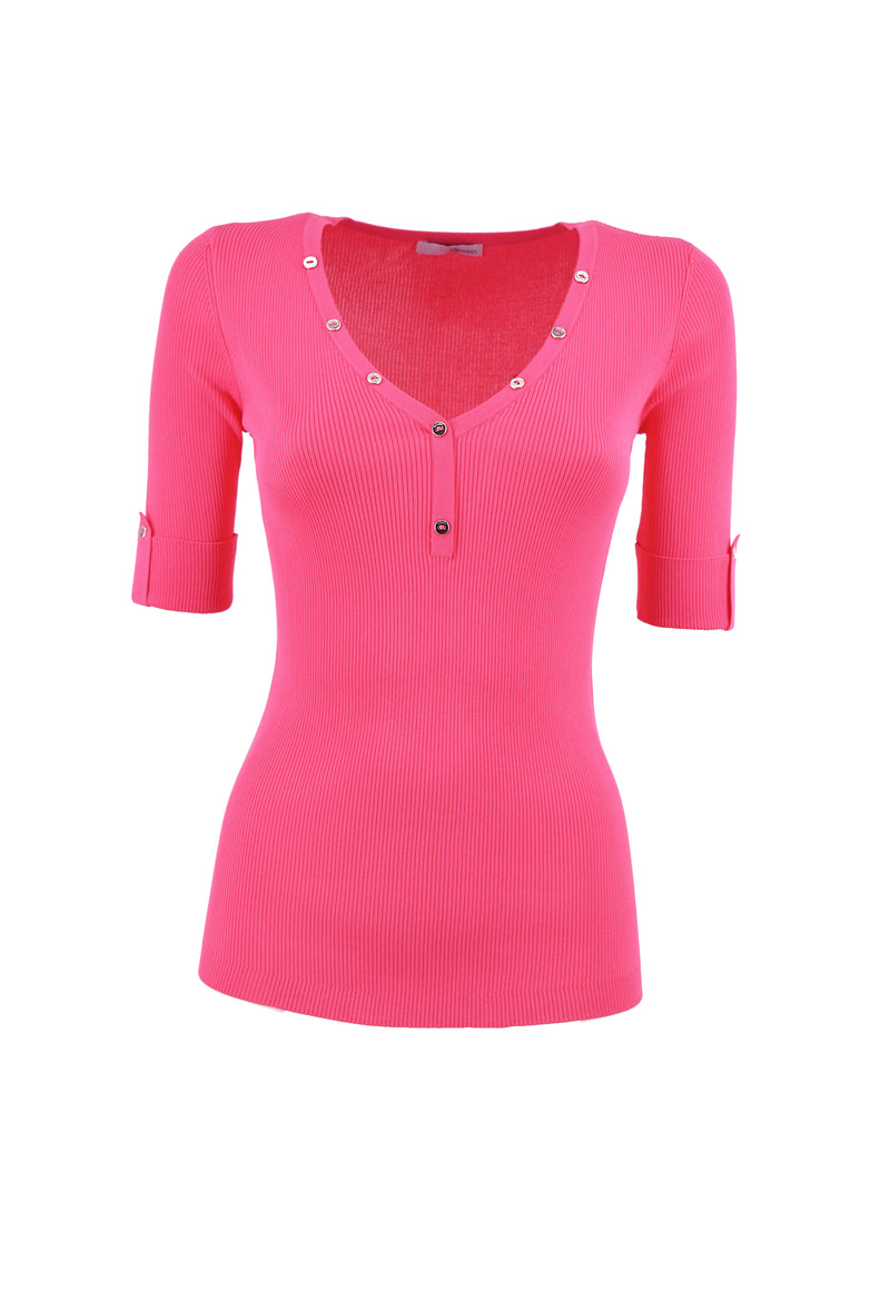Maglia KILARM mezza manica con risvolto scollo a v con bottoncini costina
