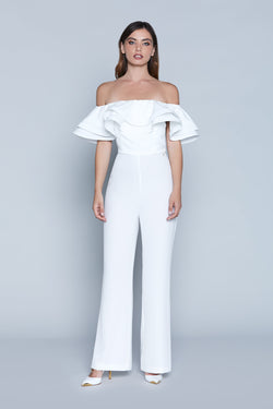 Jumpsuit SPLENDIDA lunga mezza manica scollo barca con rouches