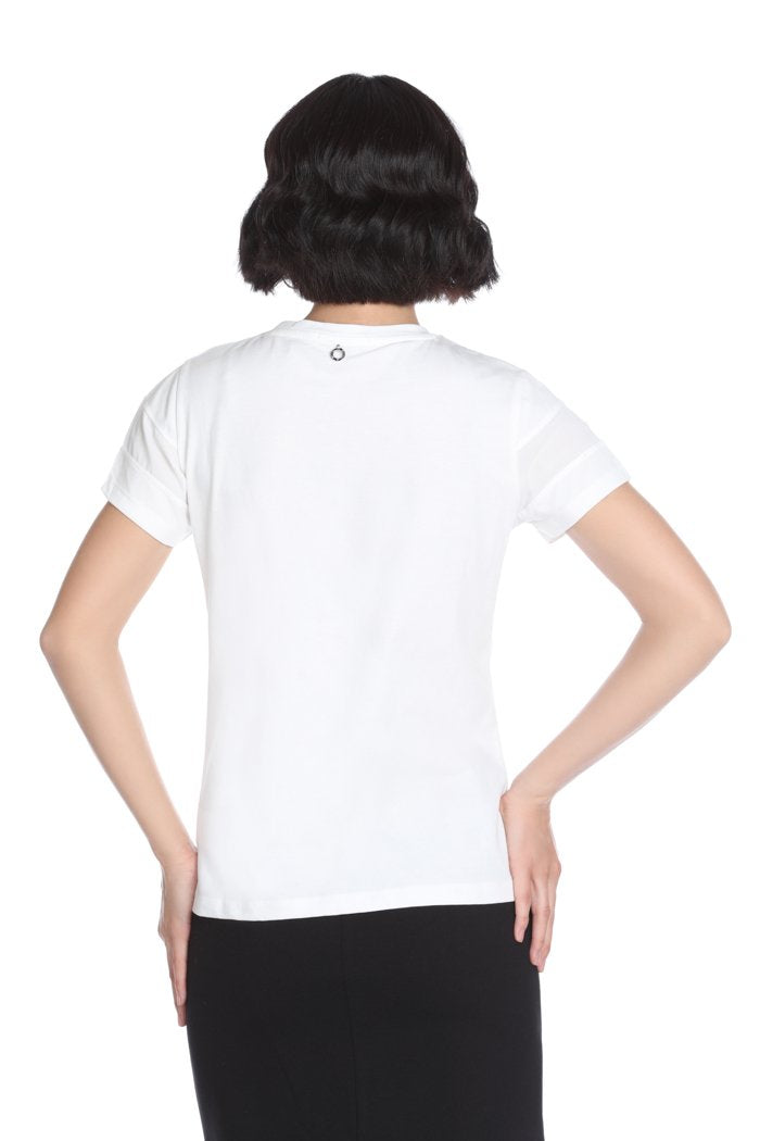 T-shirt URSULA mezza manica con stampa più passamaneria più inserti georgette