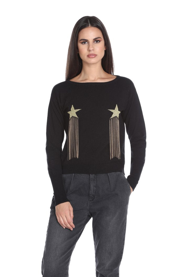 Maglia IPPOGRIFO manica lunga con jacquard stelle più ricamo catene