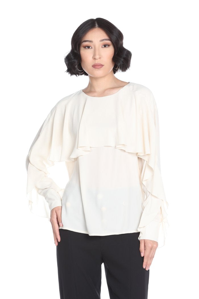 Blusa TONELLA manica lunga con volant più impuntura più spacchetto schiena