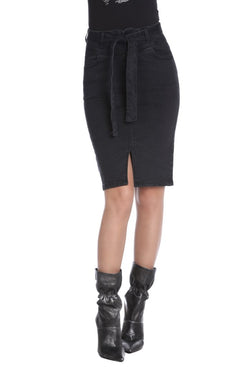 Gonna TUBINS corta vita alta con cintura più spacco centrale denim black