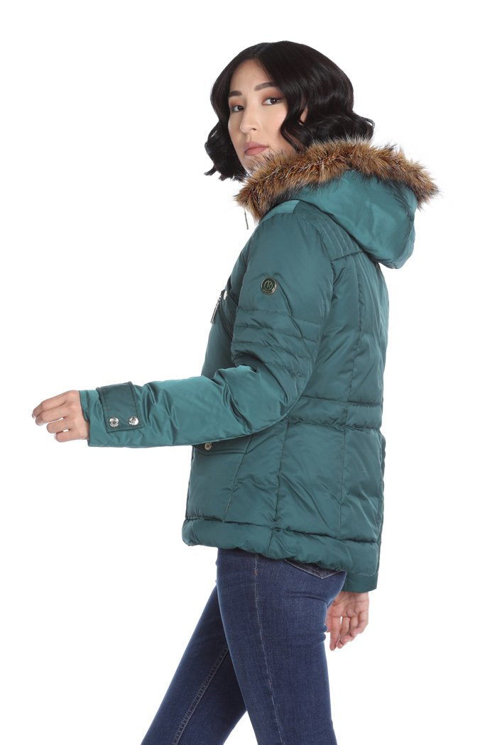 Piumino GATAS manica lunga con tasche più cappuccio staccabile più bordo ecopelliccia più coulisse
