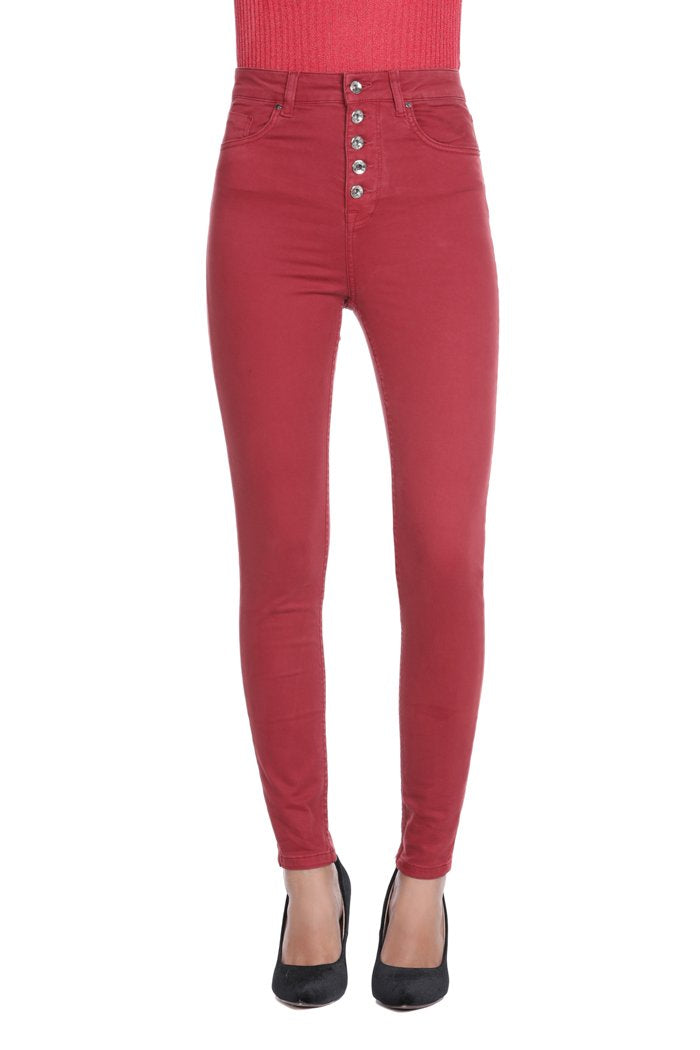Pantalone COLLI_COLOR vita alta con bottoni più 5 tasche raso