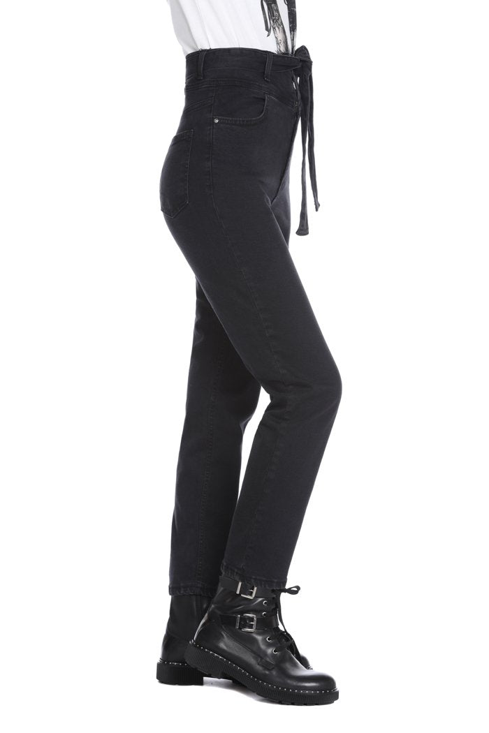 JEANS MAIS  vita alta con tasche più cintura denim black