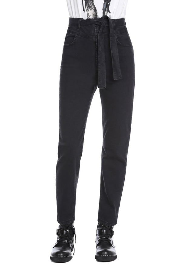 JEANS MAIS  vita alta con tasche più cintura denim black