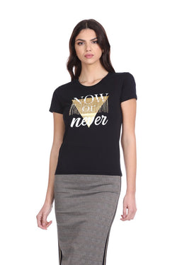 T-Shirt PICC mezza manica con stampa oro più applicazione catene