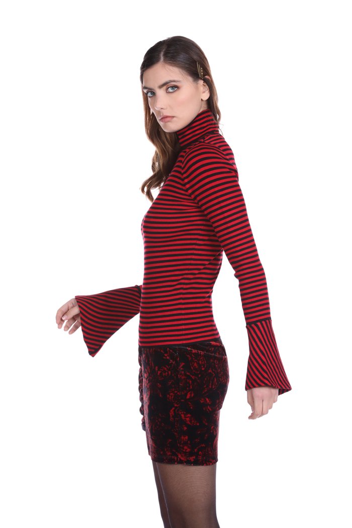 Maglia MEGISFRE manica lunga svasata collo alto righe