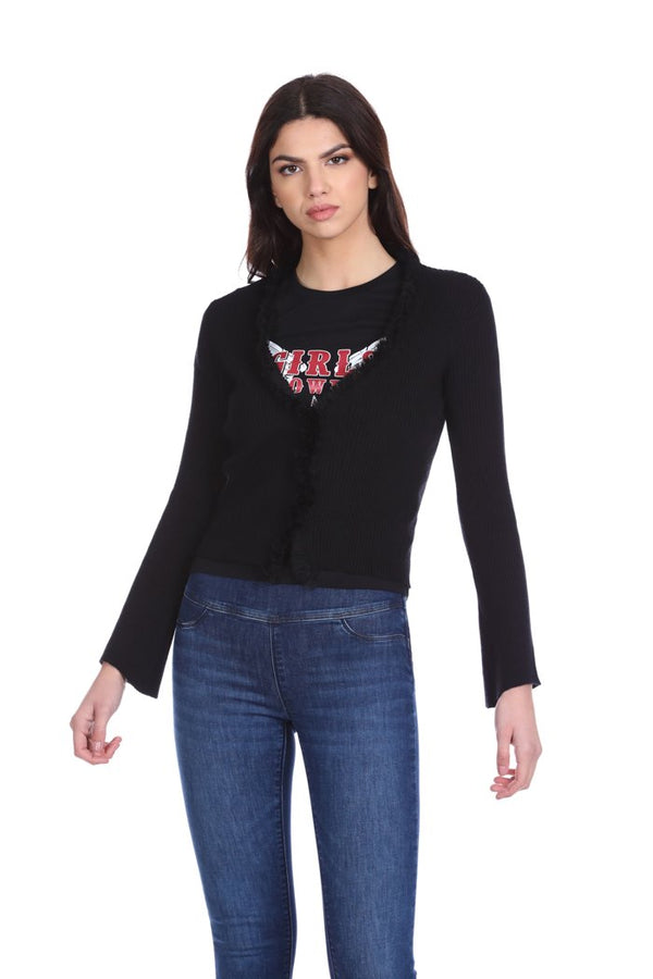 Cardigan WAZ corto manica lunga costina con profili georgette