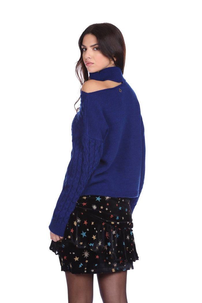 Maglia DIKERFY corta manica lunga collo alto con apertura jacquard trecce