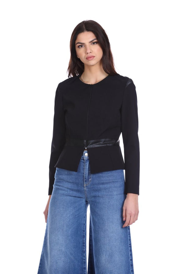 Giacca VIUFE corta manica lunga senza collo con zip più inserti ecopelle