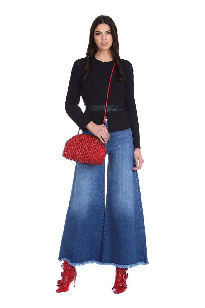 Jeans KONSER vita alta gamba ampia sfrangiato 5tasche denim