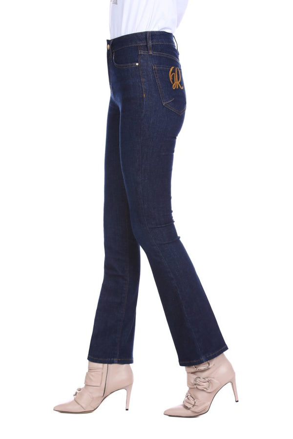 Jeans STARF vita alta 5 tasche più ricamo logo denim scuro