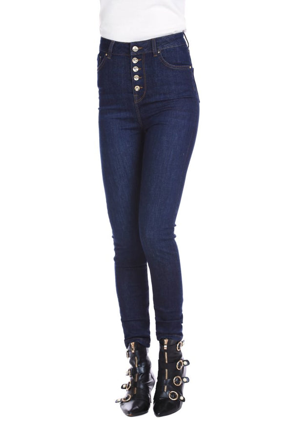 Jeans COLLI vita alta con bottoni più ricamo logo denim scuro