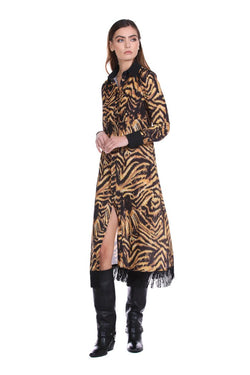 Abito VELLIO_A midi manica lunga chemisier con frange fant. animalier