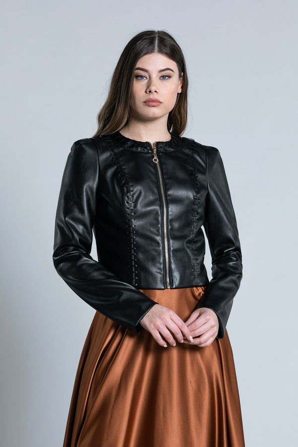 Giubbino METI corto manica lunga collo chanel con zip più tagli più imp. più intrecci ecopelle