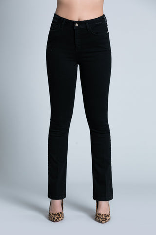 Jeans STARF_B vita alta 5 ts con ricamo logo più abrasioni cint. black denim