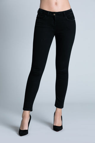 Jeans MARILYN_B 5 ts con ricamo logo più zip f.do più abrasioni cint.  black denim