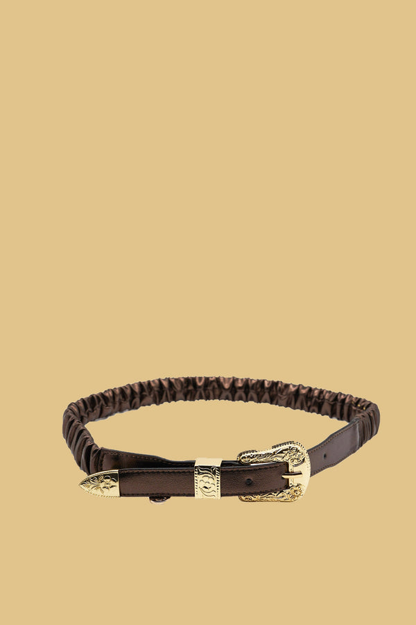 Cintura FOND stretta con fibbia western ecopelle metallizzata