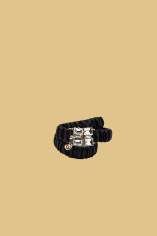 Cintura CAMBIAL_BLACK stretta elasticizzata con doppio cabochon ecopelle