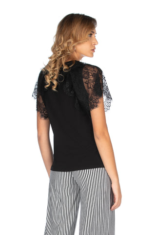 t-shirt VENICES mezza manica pizzo più stampa