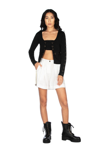 Cardigan JACK corto manica lunga con anelli oro più inserti tessuto