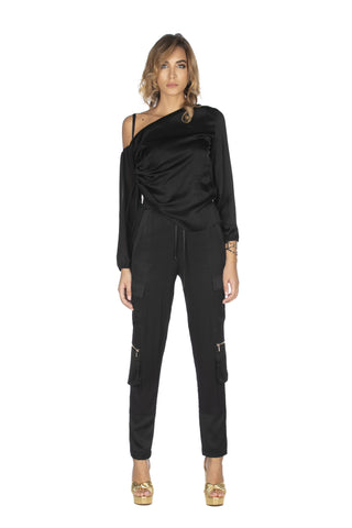 Blusa BUSHIRE monospalla manica lunga georgette con coulisse fianco