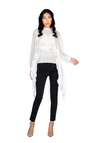 Blusa STRAND manica lunga con volant più plisse'