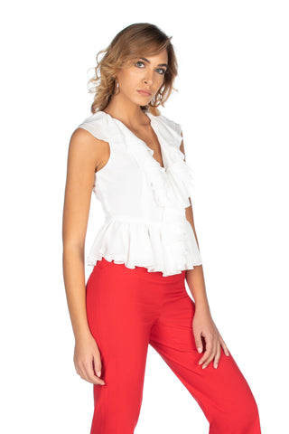 Blusa AURORITA senza maniche scollo a V profondo con volant